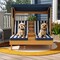 Costway Kids Double Chaise Lounge Patio Lounge Chair with Cup Holders & Awning Blue/Colorful/Brown